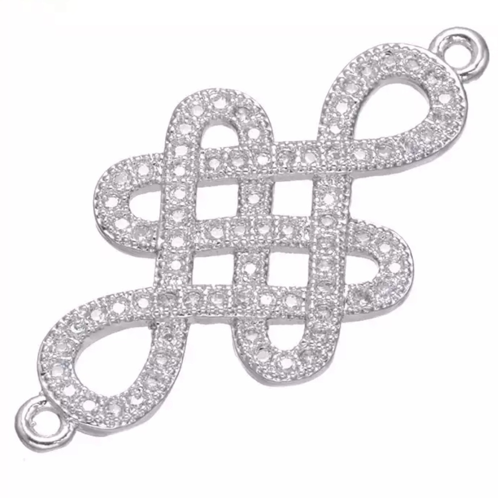Genuine onyx white gold plated cz cubic zirconia celtic knot charm bracelet - Picture 2 of 10